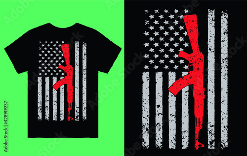 American flag with gun 2nd amendment -t shirt design vector