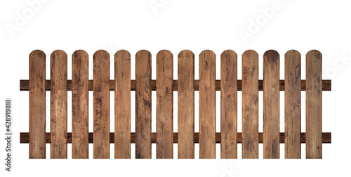 Fototapet Brown wooden fence isolated on a white background that separates the objects