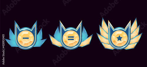 game ui glossy fantasy golden diamond rank badge medals with wings