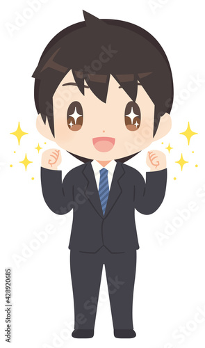 期待の眼差しのビジネススーツ姿の男性