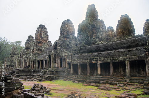  Bayon the central temple of Angkor Thom, late 12th century. It rains in the rainy season. (Cambodia, 04.10. 2019)