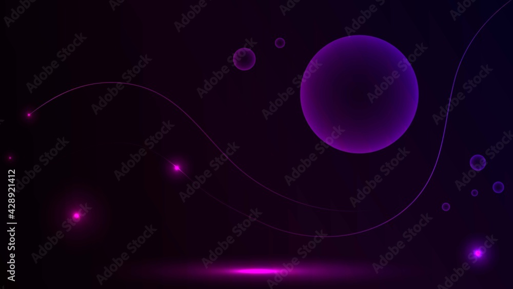 Dark Futuristic Background With Glowing Lines And Neon Circles. Good For Banner, Landing Page, Cover Or Wallpaper.