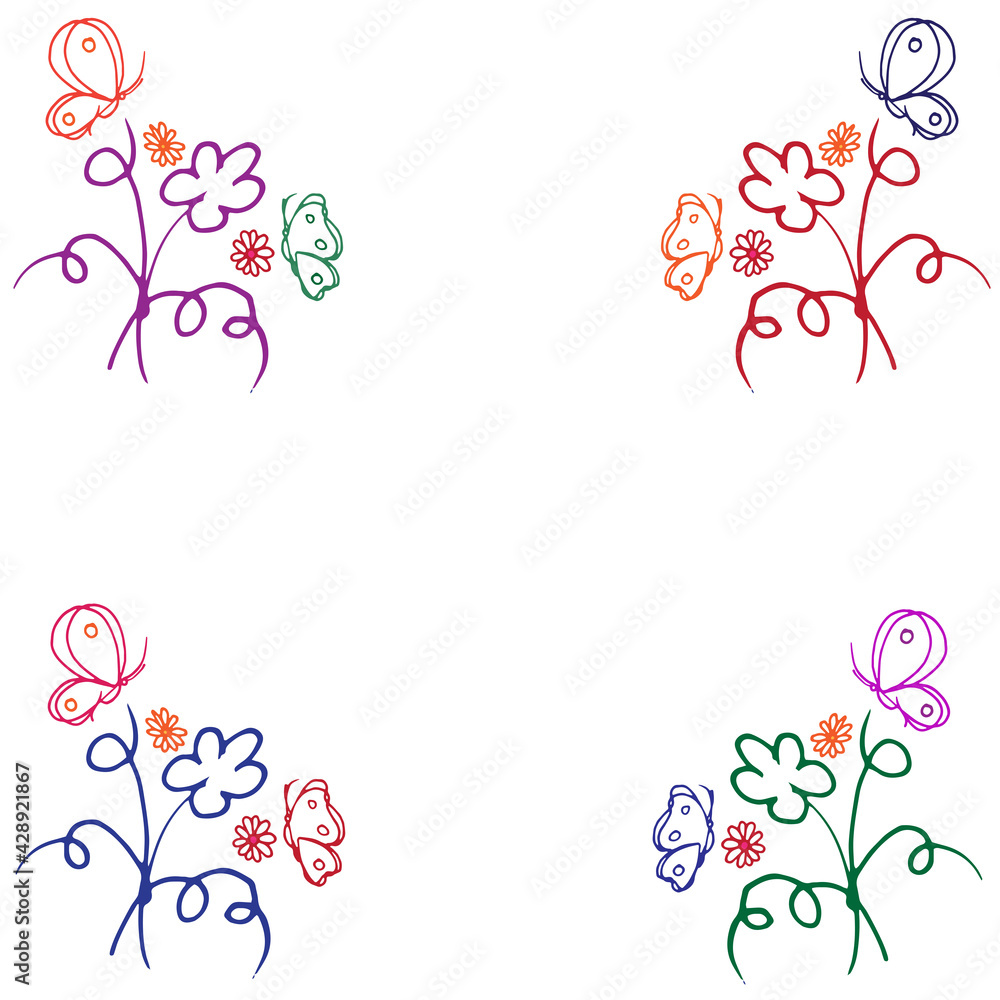 beautiful abstract floral pattern with butterfly isolated on white background. hand drawn vector. doodle art for wallpaper, greeting, invitation, presentation, decorative design, backdrop. nature. 