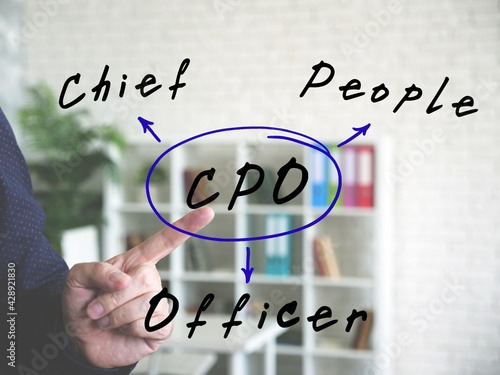  CPO Chief People Officer on Concept photo. Interior of modern business office on an background. photo