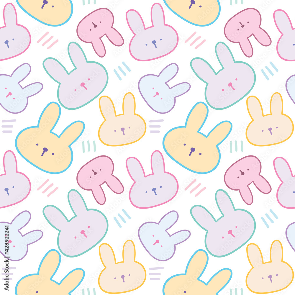 Seamless Pattern of Cartoon Rabbit Face Design on White Background Seamless Pattern of Cartoon Rabbit Face Design on White Background