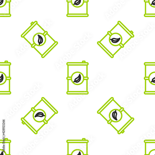 Line Bio fuel barrel icon isolated seamless pattern on white background. Eco bio and canister. Green environment and recycle. Vector Illustration