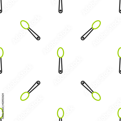 Line Heroin in a spoon icon isolated seamless pattern on white background. Concept of drug addiction and dependence from the narcotic. Junkie lifestyle. Vector Illustration