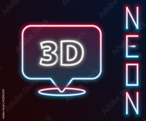 Glowing neon line Speech bubble with text 3D icon isolated on black background. Colorful outline concept. Vector Illustration