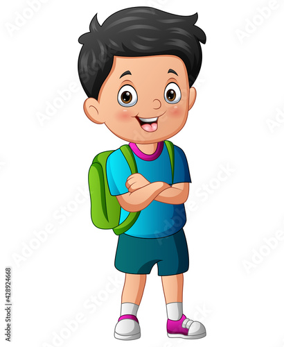 Happy school boy with a backpack
