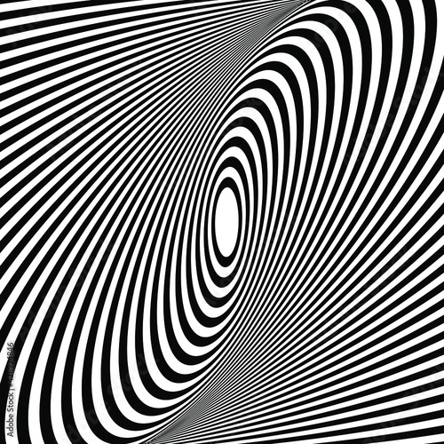  Illusion Abstract black and white circular pattern. Illusion of vortex movement. Geometric pattern with visual distortion effect. Optical illusion. Op art.
