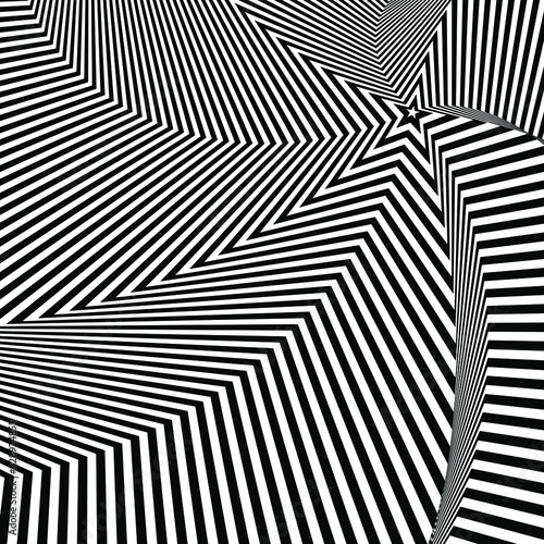  Illusion Abstract star black and white circular pattern. Illusion of vortex movement. Geometric pattern with visual distortion effect. Optical illusion. Op art.