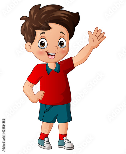 Cartoon a boy waving hand
