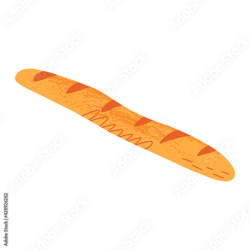 Traditional French baguette, homemade bread, a long loaf. Bakery item, pastry.
