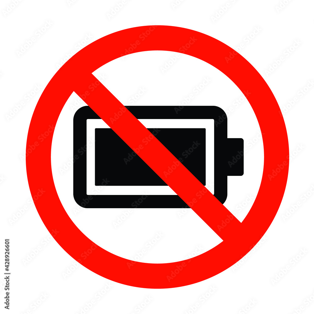 No battery icon. Simple flat icon. Prohibition cell, fuel concept. Vector illustration isolated on white background. EPS 10 No battery icon. Simple flat icon. Prohibition cell, fuel concept. Vector illustration isolated on white background. EPS 10