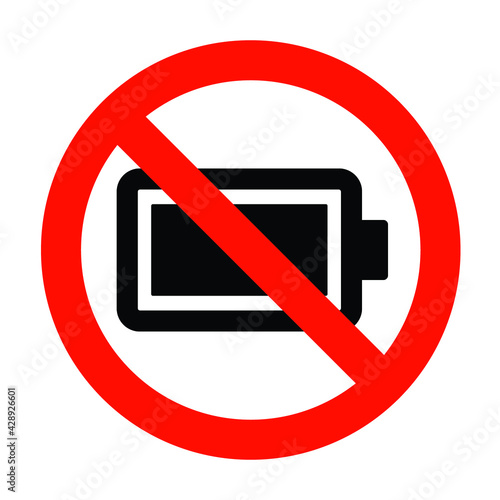 No battery icon. Simple flat icon. Prohibition cell, fuel concept. Vector illustration isolated on white background. EPS 10