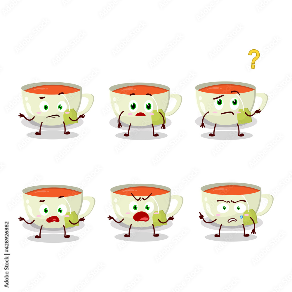 Cartoon character of cup of tea with what expression