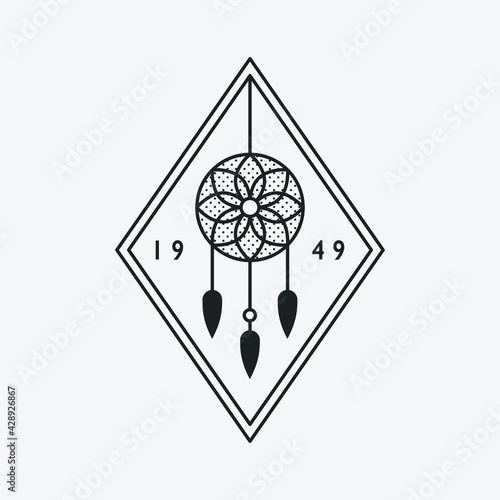 Dreamcatcher illustration logo. Black color hipster design. 