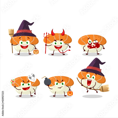 Halloween expression emoticons with cartoon character of nigiri sushi