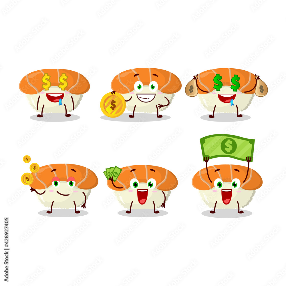 Nigiri sushi cartoon character with cute emoticon bring money Nigiri sushi cartoon character with cute emoticon bring money