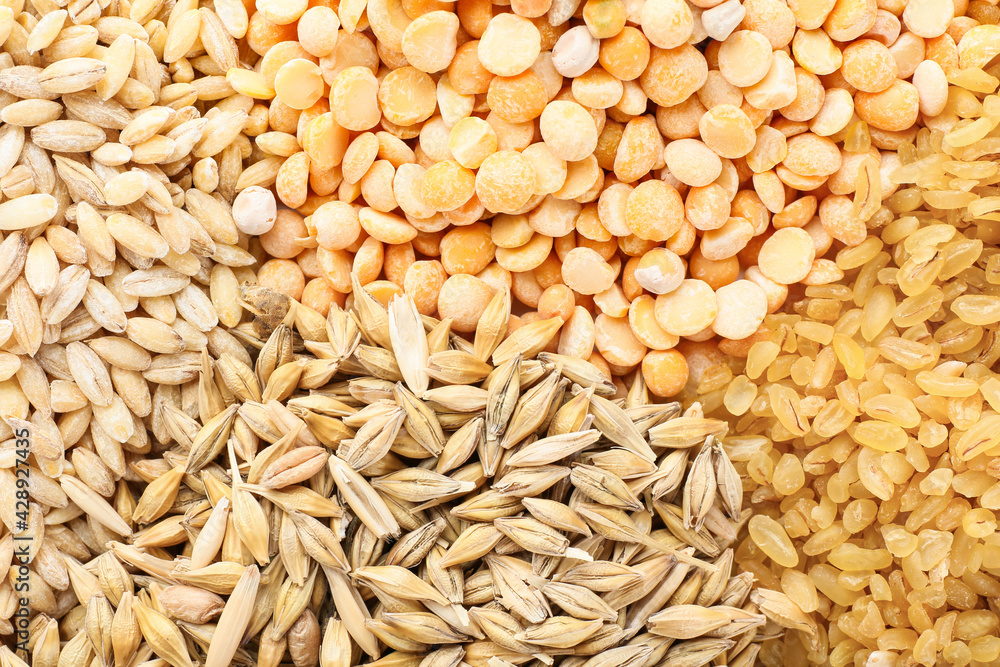 Heap of different cereals and legumes as background Heap of different cereals and legumes as background