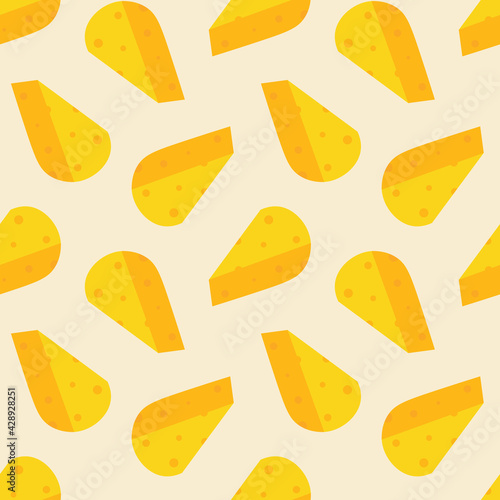 Cute cartoon style cheese chunks, dairy product vector seamless pattern background.