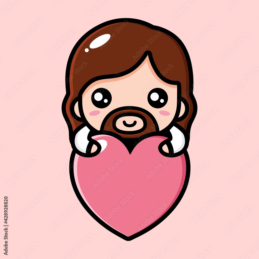 cute cartoon jesus vector design hugging a big heart cute cartoon jesus vector design hugging a big heart