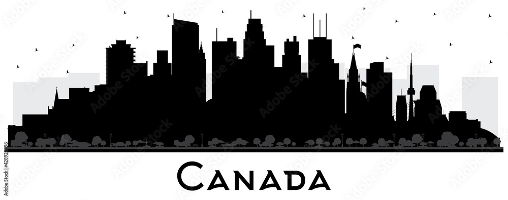 Canada City Skyline Silhouette with Black Buildings Isolated on White.