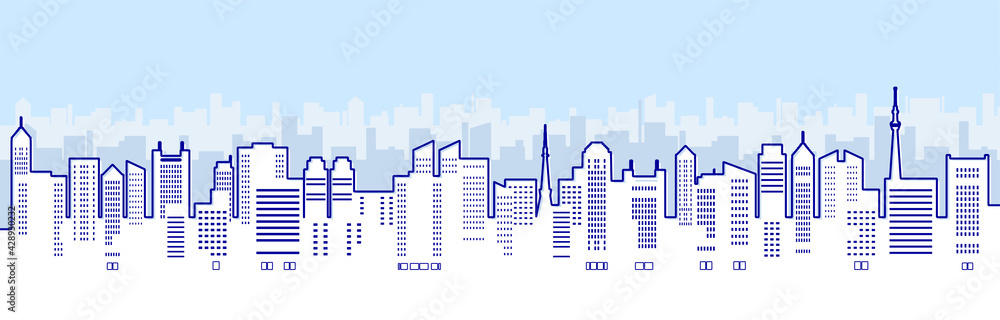 ビルのある都市風景のイラスト（線画）