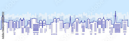 ビルのある都市風景のイラスト（線画）