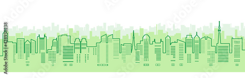 ビルのある都市風景のイラスト（線画）