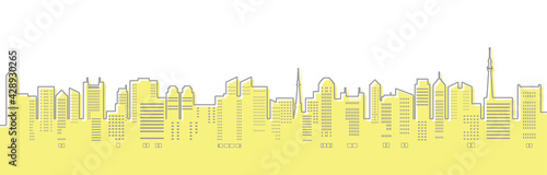 ビルのある都市風景のイラスト（線画）