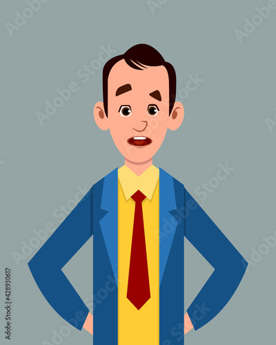 Cartoon male confused facial expression vector illustration. Young businessman character expression for design, motion or animation.