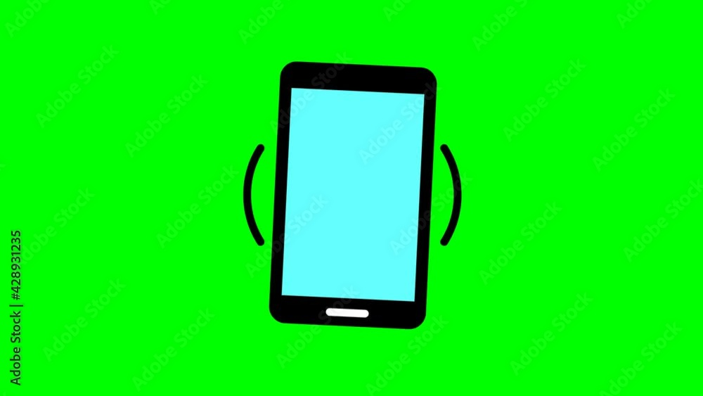 Animated black icon of mobile. Symbol of smartphone with blue display. Concept of communication. Looped video. Vector illustration isolated on green background. Animated black icon of mobile. Symbol of smartphone with blue display. Concept of communication. Looped video. Vector illustration isolated on green background.