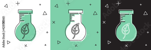 Set Test tube and flask chemical laboratory test icon isolated on white and green, black background. Laboratory glassware sign. Vector