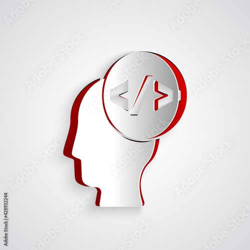 Paper cut Web design and front end development icon isolated on grey background. Paper art style. Vector