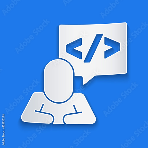 Paper cut Web design and front end development icon isolated on blue background. Paper art style. Vector