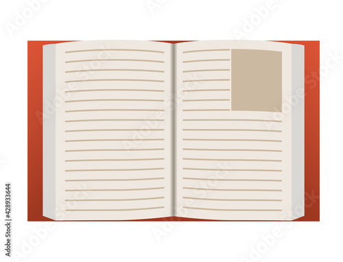 立体的な見開きの本　書籍のイラスト白背景　読書勉強教育のイメージ