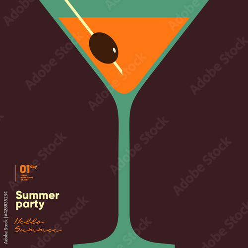 A cool drink. Summer. Flat vector illustration. Summer time, background patterns on the theme of summer, vacation, weekend, beach. Perfect background for posters, cover art, flyer, banner.