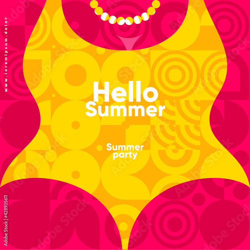 Swimsuit. Summer. Flat vector illustration. Summer time, background patterns on the theme of summer, vacation, weekend, beach. Perfect background for posters, cover art, flyer, banner.
