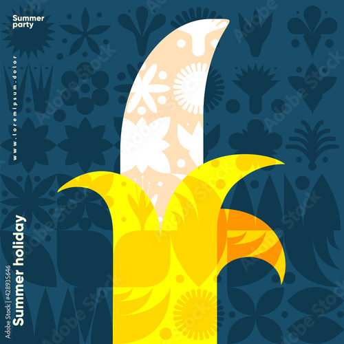 Bananas. Summer. Flat vector illustration. Summer time, background patterns on the theme of summer, vacation, weekend, beach. Perfect background for posters, cover art, flyer, banner.