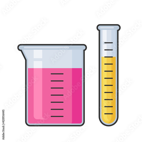 Chemistry science laboratory test glass tube and flask vector icon set. Pharmacy and chemistry, education and science equipment