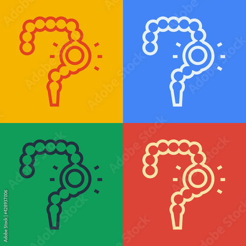 Pop art line Gut constipation icon isolated on color background. Bowel problems. Vector