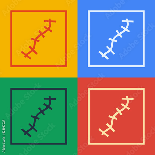 Pop art line Scar with suture icon isolated on color background. Vector