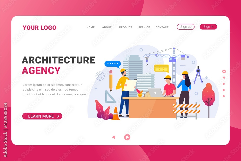 Landing page template architecture agency vector illustration