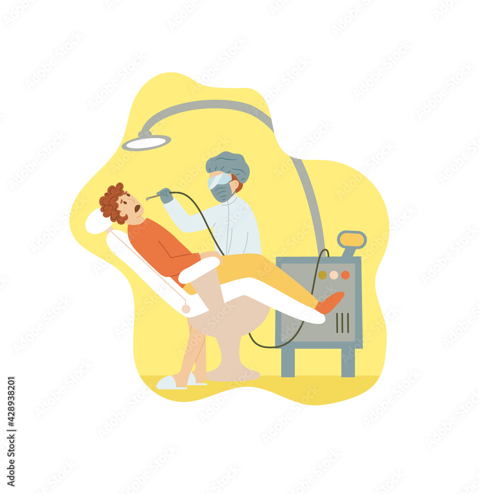 Dentist doctor treating patient man teeth isolated