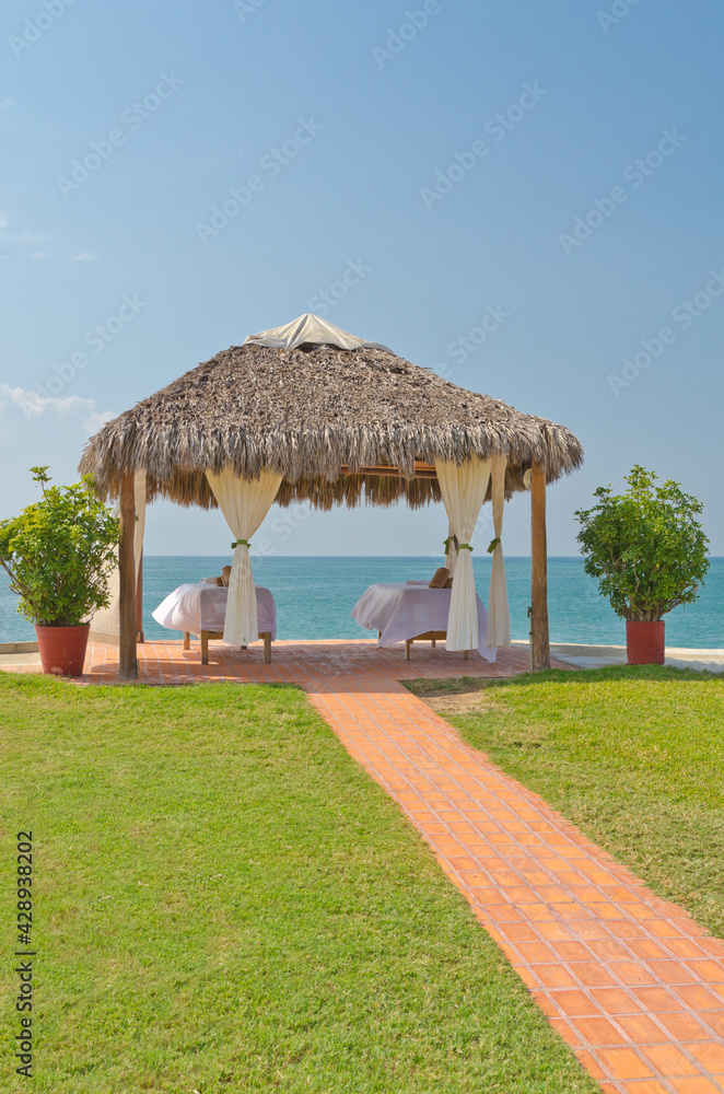 Spa salon on beach of tropical island - healthcare background Spa salon on beach of tropical island - healthcare background