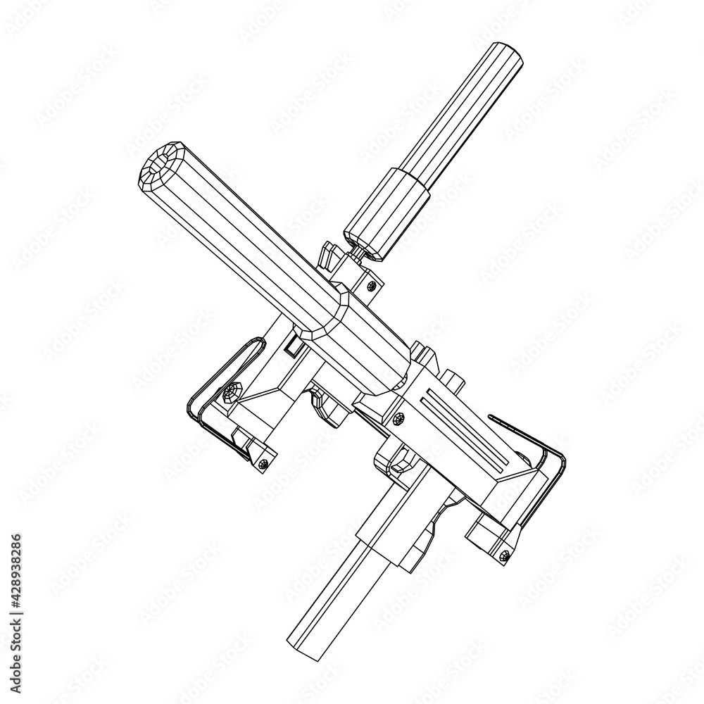 Submachine gun modern firearms pistol with silencer. Wireframe low poly mesh vector illustration. Submachine gun modern firearms pistol with silencer. Wireframe low poly mesh vector illustration.