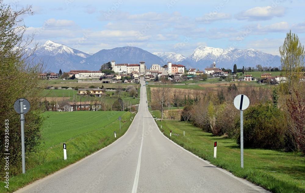 Townscape of Colloredo di Monte Albano, municipality of the autonomous region of Friuli, on a spring day.