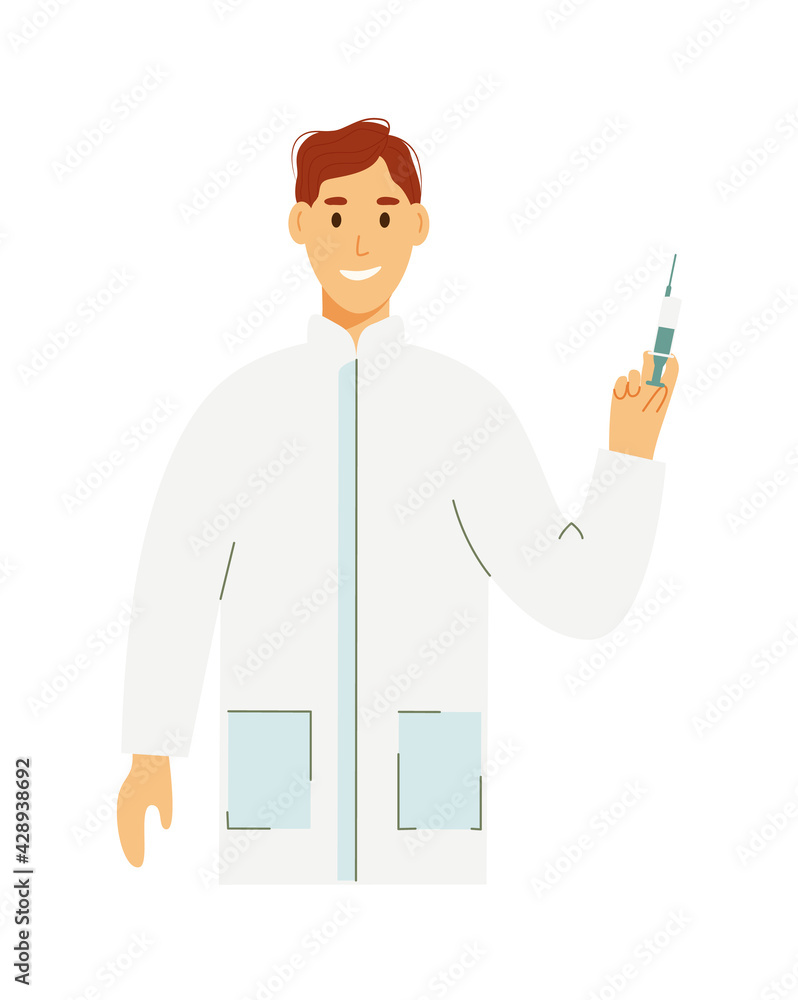 Doctor or nurse man in uniform with syringe