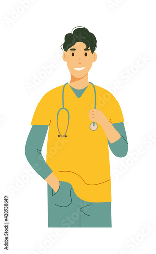 Young doctor intern man in with stethoscope